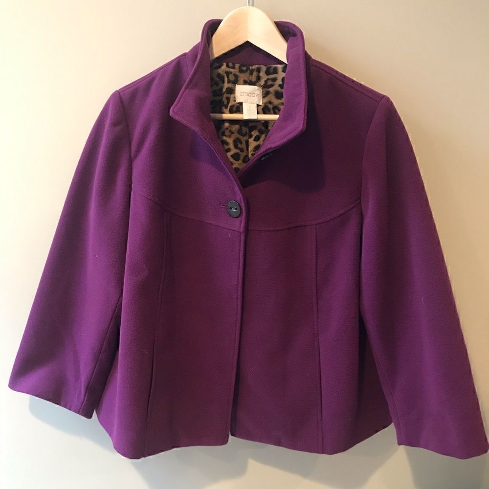 Chicos purple cropped coat.    Chicos Sz 1/Med
